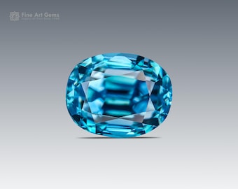 Natural Blue Zircon Gemstone • 7.10ct Cushion Cut, Cambodia (December Birthstone)
