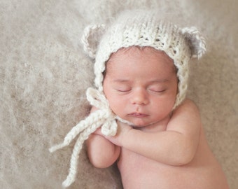 IN STOCK Newborn fuzzy bear bonnet