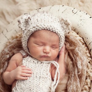 IN STOCK Newborn Bear bonnet, overall and toy set - Photography prop