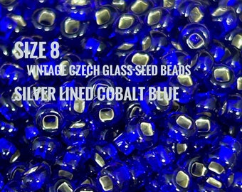 Size 8 VINTAGE Czech Glass Seed Beads - Silver Lined Cobalt Blue - Great Anklet Beads -