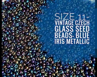 Vintage Czech Glass Seed Beads: Size 11 Blue Iris Metallic