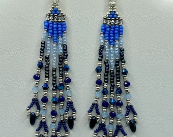 FESTIVAL Earrings-4” Bohemian-Brick Stitch Fringe Earrings-Handcrafted by myself -Parties-Festivals-Weddings-Special Orders