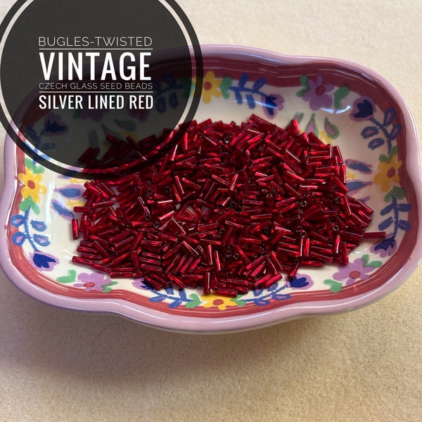 Bugle Beads-Twisted-Size #3 (6mmX1.8mm) VINTAGE Czech Glass Seed Beads. Purchased in 2004 to 2009. 30 Gram Packages. Silver Lined Red Bugles