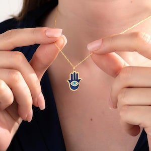 Hamsa Hand Necklace with Evil Eye, Fatima’s Hand, Nazar Protection Amulet Jewelry, Guardian Hand Evil Eye Pendant, Protection Charm For Her