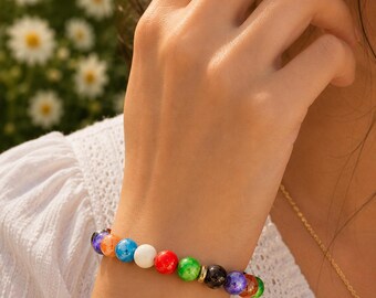 Rainbow Agate Gemstone Bracelet – Colorful Crystal Jewelry for Joy, Balance, Energy