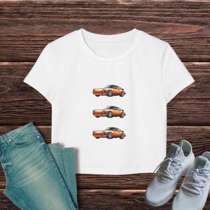 Vintage Car Crop Top: Retro Graphic Organic Cotton Baby Tee