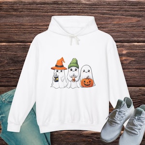 Geister Halloween Hoodie, leichtes Kapuzen-Sweatshirt, Herbst Pullover, Halloween-Kostüm, gruselige Kleidung, Kürbis Hoodie