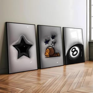 Set Of 3 HypeBeast Room Decor, Hypebast kaws Poster, Cool Wall Art Set,, 3D Wall Art Bundle, HypeBeast Wall Art, Trendy Wall Art,