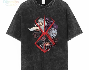 Vintage Berserk Guts Armor Black Swordsman Anime Tee, Dark Fantasy Japanese Graphic Shirt, Anime Fashion Top, Geeky Skullknight Outfit