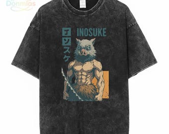 Vintage Demon Slayer Tee, Inosuke Hashibira Apparel, Anime Shirt, Manga Clothing, Japanese Streetwear, Cosplay Fashion, Graphic Anime Tee
