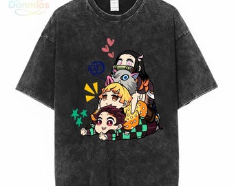 Vintage Demon Slayer Tee, Tanjiro Nezuko Zenitsu Inosuke Graphic Shirt, Manga Clothing, Japanese Streetwear, Cosplay Fashion, Anime Fan Gift