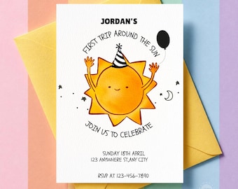 First Birthday Invitation, First Trip Around the Sun Invitation, Gender Neutral Birthday Invite, One Happy Dude Invite, 1st Birthday Invite