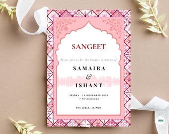 Indian Wedding Invitation Template Sangeet Ceremony Card Editable Hindu Ceremony Modern Floral Indian Wedding Card Premium Hindu Invitations