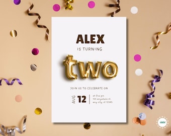 Birthday Invitation Editable Kids Two Year Old Party Invite For Parents Toddler 2nd Birthday Template Digital Card For Girl Boy Party