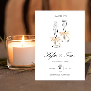 Editable Save the Date Invitation Template, Champagne Glass Wedding Card, Modern Wedding Invite, Modern Save The Date, Whimsical Wedding