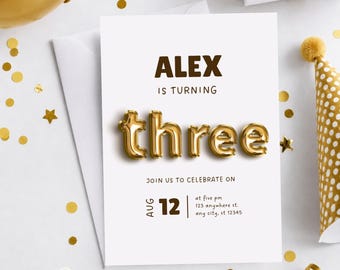 Third Birthday Invitation, 3rd Birthday Invitation, 3rd Birthday Invite, Gender Neutral Birthday Invitation, 3rd Birthday Party Invitation