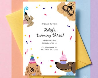 Dog Birthday Invitation Template, Puppy Birthday Invitation, Dog Party Invitation, Pawty Invitation, Editable Birthday Invite, Digital