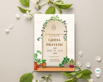 Griha Pravesh Invitation for Family and Friends Indian Housewarming Invite Pooja Ceremony Card Editable Canva New Home Opening Celebration