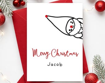 Christmas Card, Merry Christmas Card, Holiday Greeting Card, Family Christmas Card, Cute Santa Gnome Card, Xmas Card, Festive Greeting Card