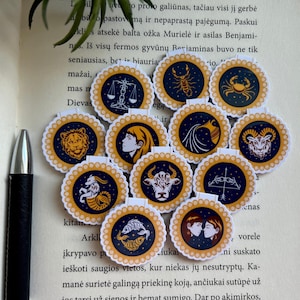Zodiac Magnetic Bookmark Set | Hand-Drawn Astrology Bookmarks | Horoscope Sign Book Lover Gift | Celestial Reading Accessories