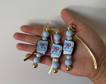 Marcapáginas de silicona con cuentas y dije de libro / Accesorio para lectores