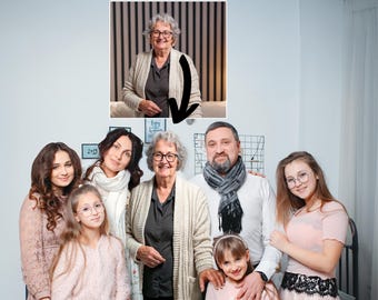 Añadir a un ser querido fallecido a una foto, fusión realista de diferentes fotos, añadir a un ser querido a una foto de boda, regalo para mamá, regalo de Navidad para mamá