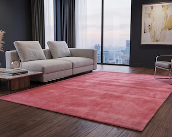 Blush Cardinal Hand Loom Wool Rug, Modern Minimalist Area Mat, Soft Plush Scandinavian Carpet for Living Room Bedroom Decor
