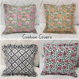 Indian Handblock printed Cushion Covers | floral decor handcrafted Cushions | Pillowcase for home decor and gifts | Sofa throw cushions