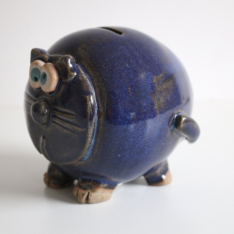 The Blue Cat Pottery Ceramic Cat Piggy Bank Etsy