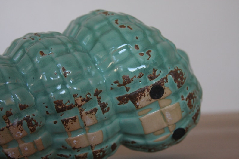 Vintage Ceramic Pottery Turquoise Conch Shell Planter.