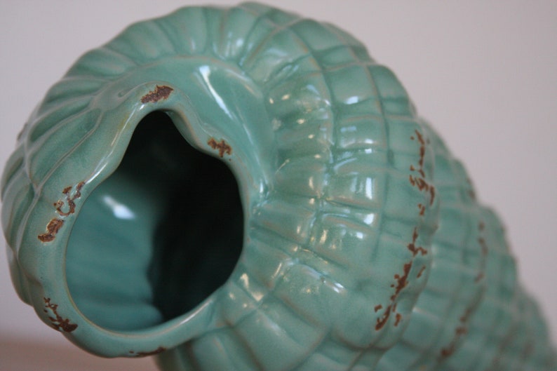 Vintage Ceramic Pottery Turquoise Conch Shell Planter.