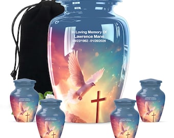 Personalized Christian Cremation Urn, Dove Cross Memorial Keepsake