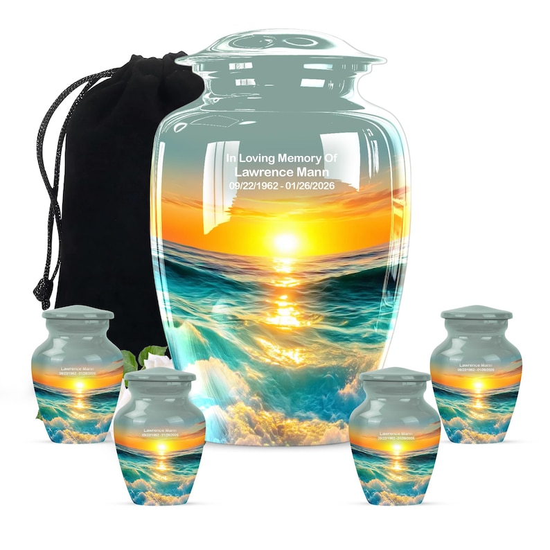 Ocean Sunset Cremation Urn, Custom Aluminum Memorial Urn With Name ...