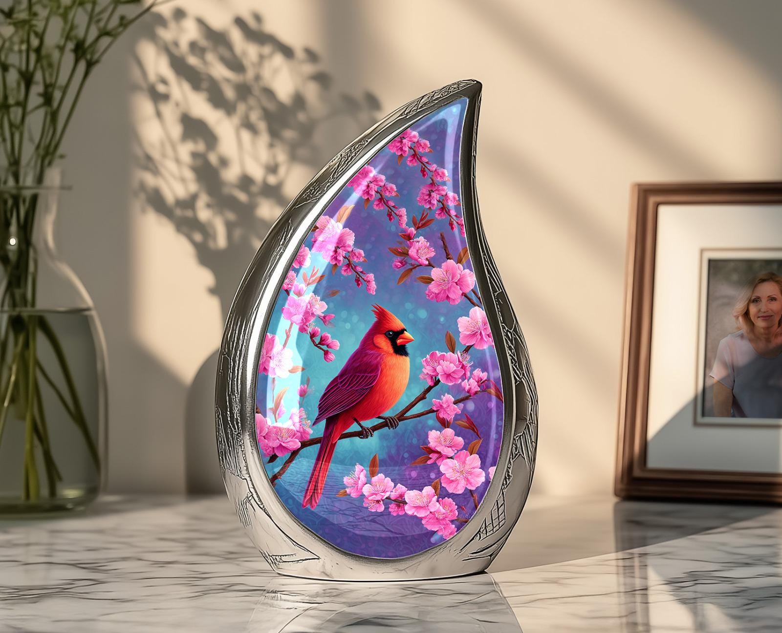 Red Cardinal Bird Urn for Human Ashes, Memorial Keepsake Urn, Cherry Blossom Cremation Urns, Funeral Urns Decor, Urns for Mom, Urns for Dad