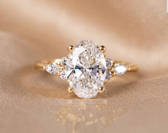 2,00 kt ovale verlovingsring met laboratoriumdiamanten, 14 kt goud, IGI-gecertificeerd, trouwring