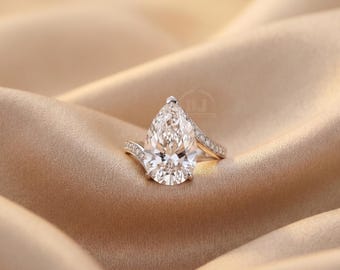 6,00 kt Pear Lab diamanten verlovingsring, IGI-gecertificeerde verborgen halo-voorstelring