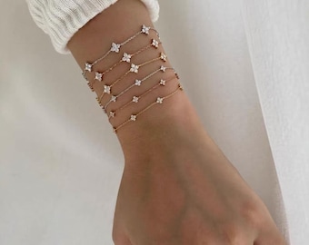 Massief gouden klaver diamanten armband • 14K/18K in het lab gekweekte fijne sieraden