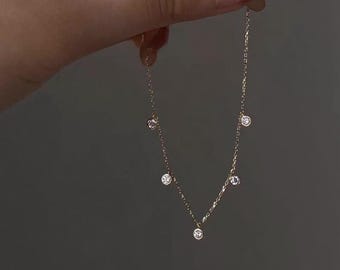 14 kt/18 kt massief gouden diamanten stationsarmband • Sierlijke sieraden voor dagelijks gebruik