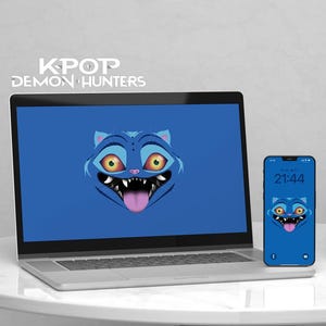 Korean Blue Tiger Derpy Digital Art | K-Pop Demon Hunters Inspired Wallpaper | PC Desktop 4K, Tablet & Phone Lockscreen, Print Poster