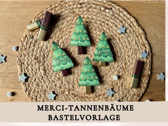 Merci Tannenbäume, Druckvorlage, Bastelvorlage Silvester, Druckvorlage Danke, Tischdeko, Mitbringsel, Kleinigkeit PDF, Kleines Dankeschön