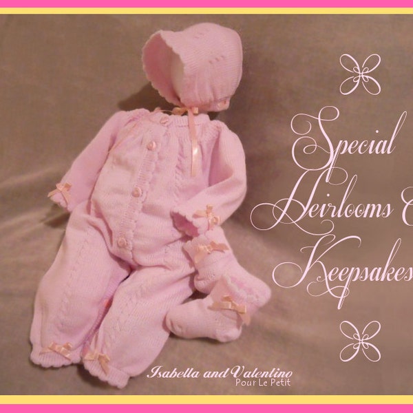 Newborn Girls Pink DAINTY BOWS 3pc Knit Come Home Outfit with Heirloom Pink Knit Baby Bonnet Girls NB.  Isabella & Valentino