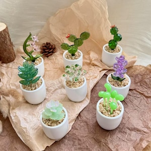 Stained Glass Cactus & Succulents – Handmade Glass Potted Plants – Artificial Houseplant Decor – Car Ornament – Gift for Plant Lovers