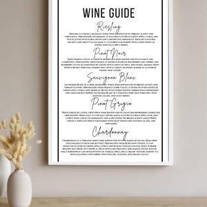 Wine Guide Print, Wine Chart, Wine Wall Art, Kitchen Art Printable, Wine Types Poster, Bar Wall Art, Dining Room Art, Wine Lovers Gift