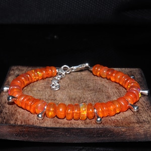 Orange Fire Opal Bracelet Gemstone Bracelet Handmade Bracelet Beaded Bracelet 92.5 Sterling Silver Bracelet Spiritual Opal Anniversary Gifts