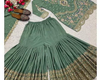 Designer Sharara Suit with Sequence Embroidery, Party Wear
