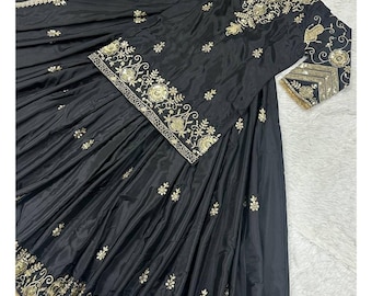 Black Embroidered Pakistani Salwar Kameez, Sequence Work, Wedding Outfit
