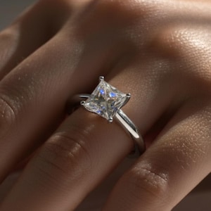 Princess Cut Moissanite Diamond Ring | 1ct | 18k Gold Vermeil Solitaire Ring | Travel Ring Anniversary Gift | 1ct Moissanite Ring Princess