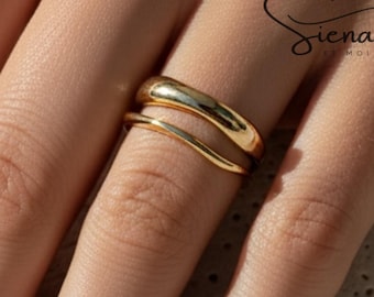 Gold Wavy Stacking Rings (2mm & 4mm) | Molten Ring Set | Minimalist Gold Bands | Organic Gold Ring | Dainty Chunky Stackable Rings