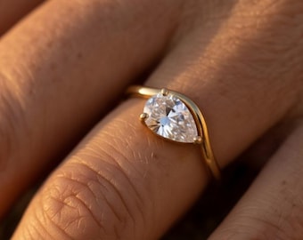 East West Pear Ring Gold | Waterproof Bypass Ring | Dainty Pear Cut Ring | Waterproof Gold Ring | Sizes 6 7 8 9