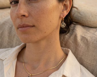 Dalmatian Jasper Necklace Earrings Set | Waterproof Gold Natural Stone Jewellery | 18k PVD Gold Stainless Steel | Double Sided Charm